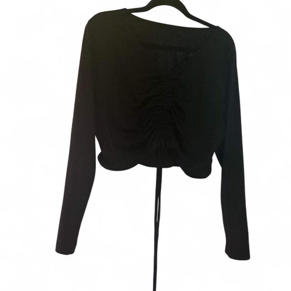 SHEIN Curve Black Ruched Long Sleeve Crop Top 2XL Plus Size New
